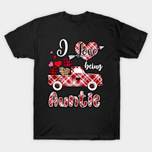 I Love Being Auntie Red Plaid Truck Heart Valentines Day T-Shirt